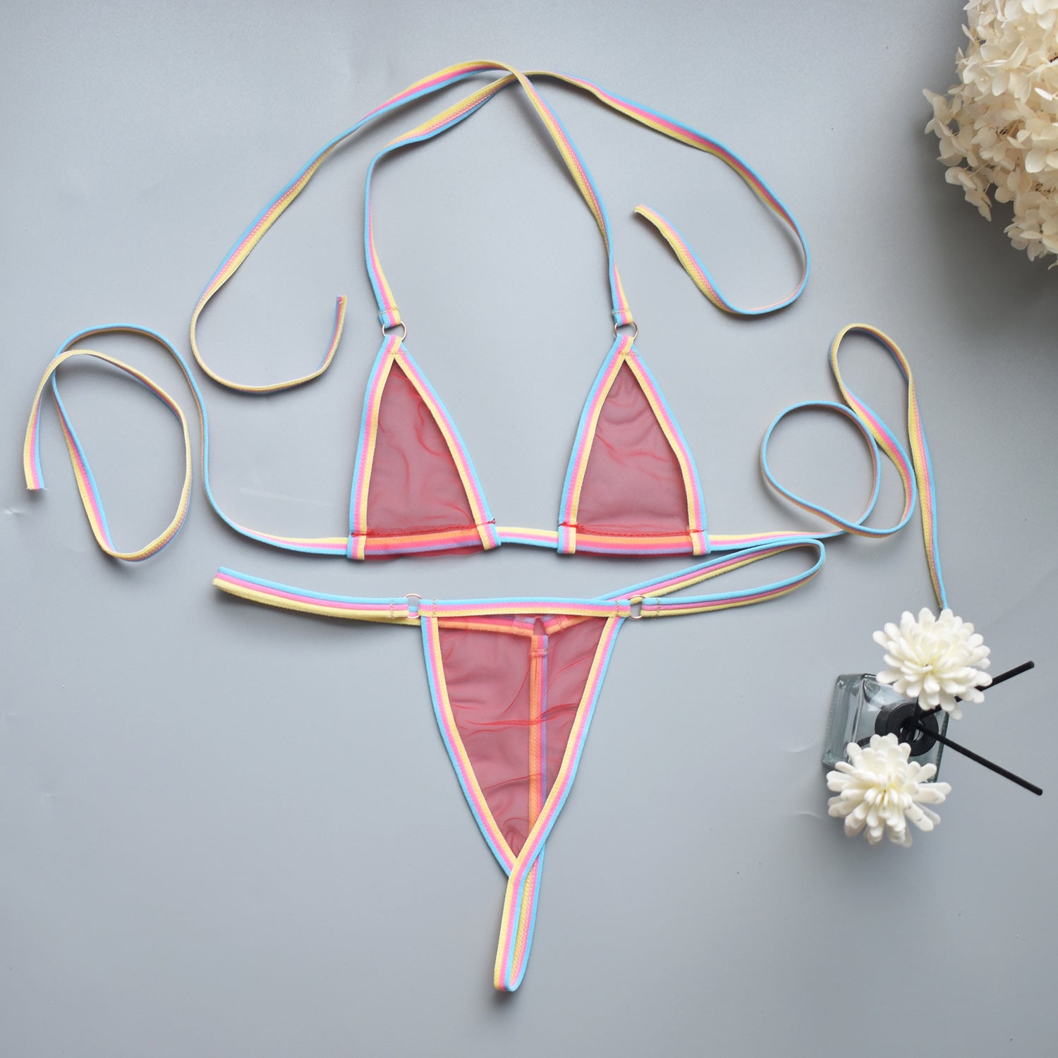 Image of Simple Intimate Date Super Mini Three-Point Brazilian T-Shaped Hot U-Shaped Sling Erotic Bra Set